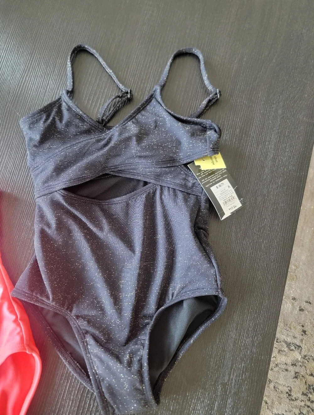 ART CLASS Little Girls' One Piece Swimsuit Black w/ Gold Shimmer Size S(6/7)